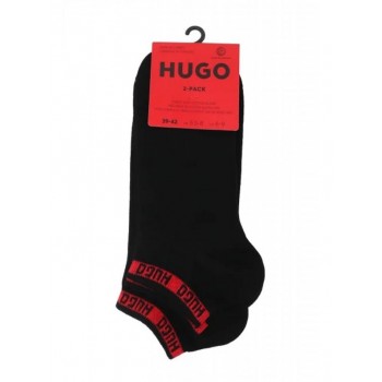Hugo ανδρικές κάλτσες βαμβακερές  2pack σοσόνι σε μαύρο χρώμα με κόκκινα γράμματα 50516394 001